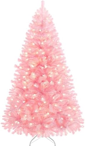 Yaheetech 7.5ft Pre-lit Christmas Tree with 550 Warm White Lights, Pink