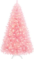 Yaheetech 7.5ft Pre-lit Christmas Tree with 550 Warm White Lights, Pink