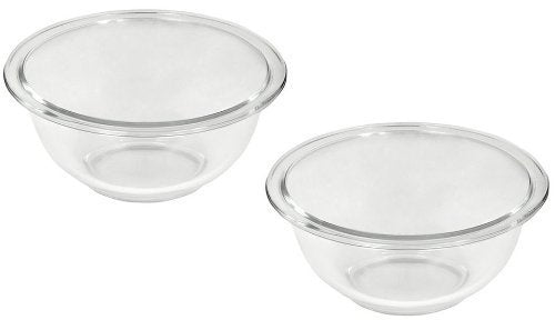 Pyrex 322 (1Qt) Glass Rimmed Mixing Bowls (2-Pack) - Made in USA | Tempered Glass Construction | Rimmed Design | Nonporous Surface | Clear Visibility | Stain And Odor Resistance Feature