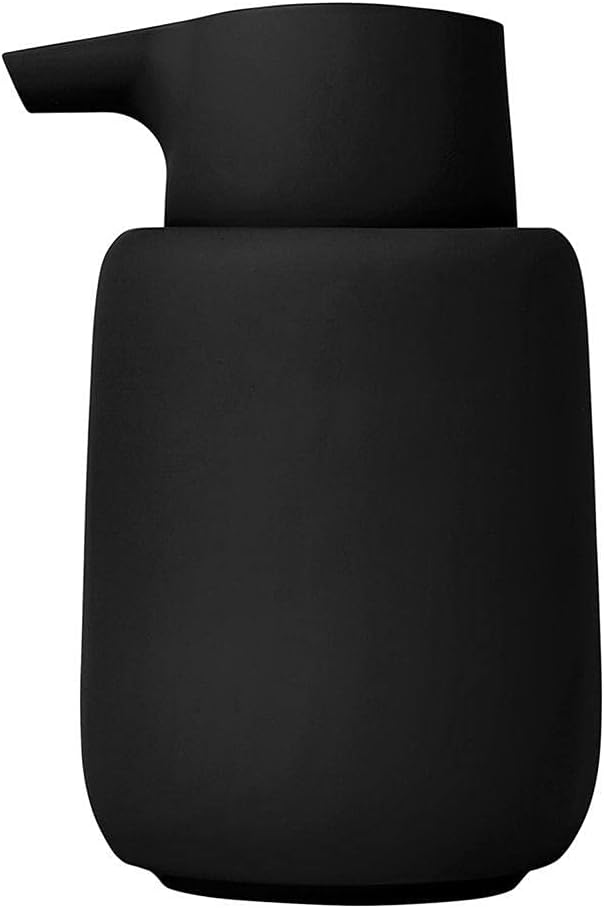 blomus Sono Soap Dispenser 250 ml Ceramic Hand Soap Dispenser in Black Diameter 8 x 14 H cm Colour Black Liquid Soap Dispenser with Pump Head