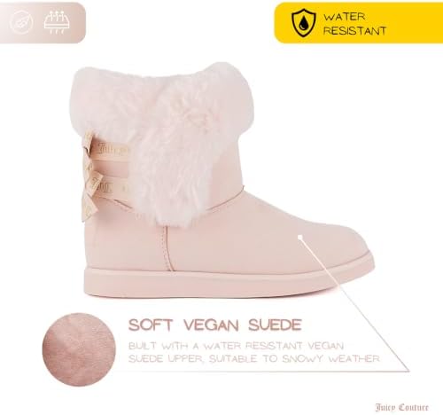 Juicy Couture Women's Slip On Winter Snow Boots Warm & Insulated Fur Lining Comfortable Fashion Booties