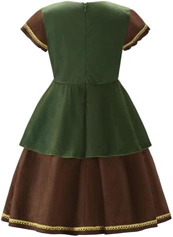 ReliBeauty Archer Costume Girls Huntress Costume for Girls with Cape,Green