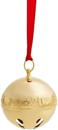 Wallace 2026 Gold-Plated Sleigh Bell Ornament 37th Edition - Penguins and Presents Annual Collectible - Handcrafted Holiday Bell with Gift Box, Velvet Pouch and Ribbon