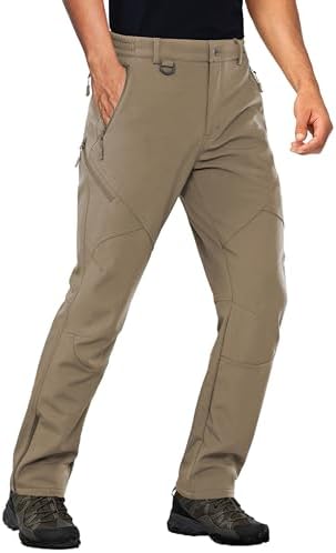Stlight Mens Snow Ski Water Repellent Softshell Pants for Winter Hiking Fleece Lined Bottom Leg Zipper with 6 Zip Pockets