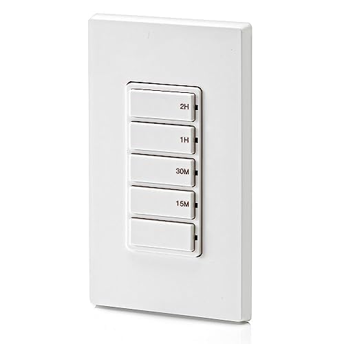 Leviton Countdown Switch for lights, attic, heaters, pool pumps, 15-30 min, 1-2 hour, Neutral Wire Required, 20A, 1 HP/16A Fan/Motor, Single Pole, Multi-Way or Multi-Timer, DT202-1LW, White