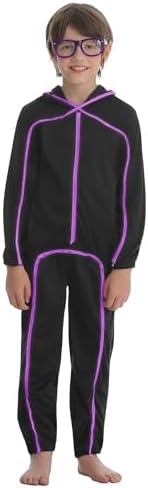 Vanderdyken Stick Figure Costume Kids Light up Stickman Costume Glow in the Dark Halloween Outfit for Boys and Girls