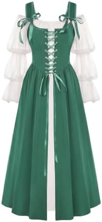 Wenrine Renaissance Costume Womens Lace Up Corset Halloween Medieval Dress