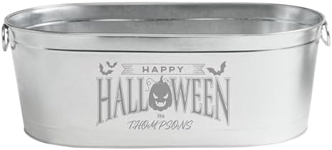 Let's Make Memories Personalized Beverage Tub - Halloween Party - Halloween Decorations - Galvanized Metal Drink Tub - Trick or Treat Candy Bowl - 5.5 Gallons - Happy Halloween