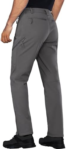 Stlight Mens Snow Ski Water Repellent Softshell Pants for Winter Hiking Fleece Lined Bottom Leg Zipper with 6 Zip Pockets