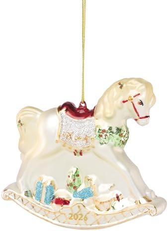 Lenox 2026 Retro Blown Glass Babys 1st Rocking Horse Ornament