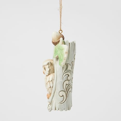 Enesco Jim Shore Heartwood Creek White Woodland Owl in a Tree Trunk Hanging Ornament, 4.13 Inch, Multicolor