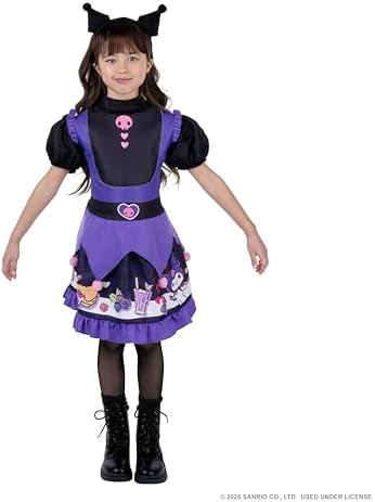 Hello Kitty and Friends Kuromi Official Youth Halloween Dress - Premium Quality Printed Dress with Headband