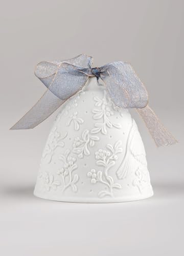 LLADRÓ Christmas Bell Year 2026 Blue. Decorative Ornament in Matte Porcelain with Blue Details. Porcelain Christmas Bell