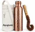 Hammered Pure Copper Water Bottle 34 Oz with Free Cleaning Brush & Carry Bag | 100% Pure Copper Drinking Bottle | Leak Proof Ayurvedic Flask | Metal Water Bottle for Gym, Yoga, Office & Travel