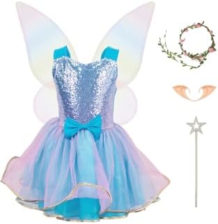 JoyRapt Fairy Costume Dress for Girls 3-10, Fairy Princess Pink Tutu Outfits Butterfly Wings Wand Headband Halloween Gifts