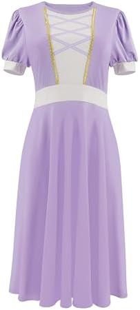 Rapunzel Costume Women Printed Purple Princess Dress Puff Sleeves Twirl Skirt Gown Halloween Cosplay Party Dress