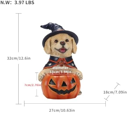 Halloween Decorations Labrador Puppy Figurine with Pumpkin Candy Bowl