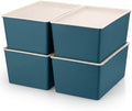 Menkxi 4 Pcs Storage Bins with Lids, Blue, Small