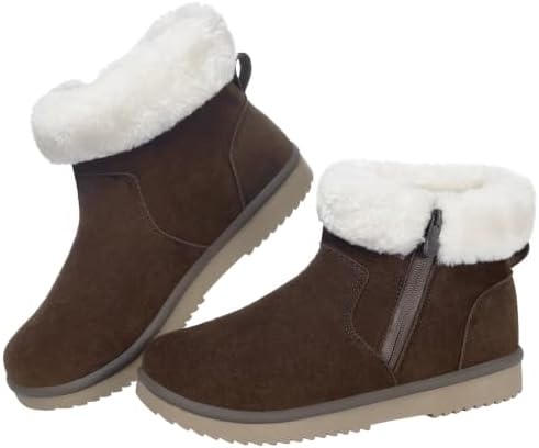 Hsyooes Snow Boots for Women Suede Leather Winter Boots Warm