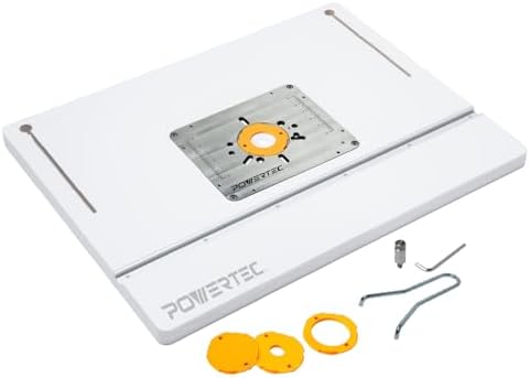 POWERTEC 24" x 32" Benchtop Router Table w/Aluminum Insert Plate – Laminated MDF Top, Reducer Rings, Leveling Screws, and Starting Pin Compatible with Bosch, DeWalt, Makita, and Other Brands (71964)