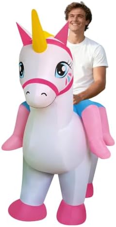 Inflatable Unicorn Air Blow Up Adult Couple Two Person Riding Costume Outfit for Halloween Christmas Easter Party Team Building