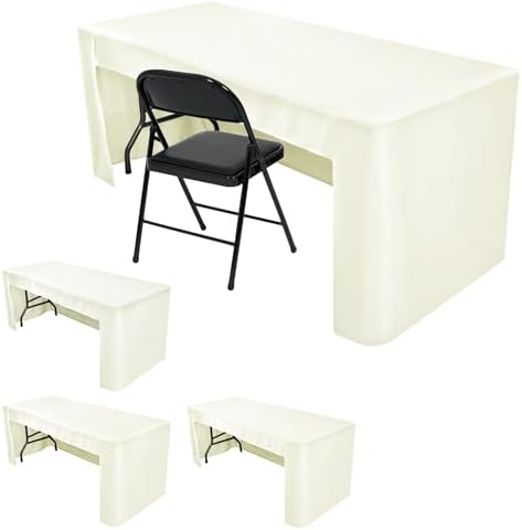 HolidayIdeas 4-Pack 6ft Open Back Fitted Tablecloths for Craft Shows Beige
