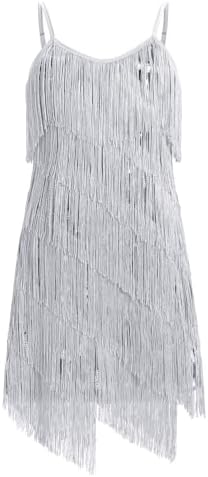 IDOPIP Kids Girls 1920s Flapper Dress Tassels Sequins Fringe Latin Dance Dress Gatsby Halloween Party Ballroom Dance Costumes