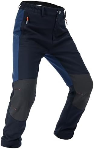 Boys Snow Pants Kids Fleece Lined Thermal Winter Hiking Pants Waterproof Softshell Elastic Waist Outdoor Cold Weather