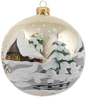 Polish Hand Blown Glass Christmas Ornaments Ball, Cottage Champagne 5in