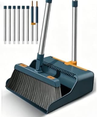 Broom and Dustpan Set for Home, Extendable to 50.4'' Long Handle Broom and Dustpan Set, Blue