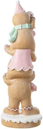 Glitzhome Christmas Front Porch Decor, Macaron Pink Resin Stacked Gingerbread Man Xmas Porch Sign Decoration for Indoor Outdoor Patio Standing Decor, 29.25" H