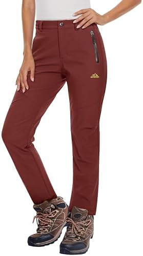 MAGCOMSEN Women's Fleece Lined Waterproof Insulated Snow Ski Pants Winter Warm Hiking Pants Outdoor Softshell