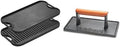 Lodge LPGI3 Cast Iron Reversible Grill/Griddle, 20-inch x 10.44-inch, Black & Cuisinart CGPR-221 Cast Iron Grill Press (Wood Handle), Weighs 2.1-pounds