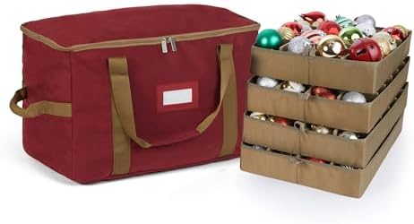 Covermates Adjustable Ornament Storage Bag, 19.25" W x 13" D x 12.5" H, Red