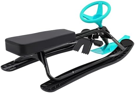 Kids Snow Sled with Steering Wheel & Brake, 220 lbs Capacity Winter Skiing Sled for Adults & Children, Cool Kart Design Snow Racer Sledsfor Snow, Ice, Sand, Green, 44.88x19.69x15 Inch, Green