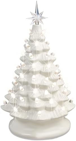 Best Choice Products 15in Ceramic Christmas Tree, Pre-lit Hand-Painted Tabletop Holiday Tree, 2 Star Toppers, 64 Lights - White w/Warm White Bulbs
