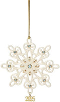 Lenox Ornament, 2025 Gemmed Snowflake Ornament, Porcelain with Gold Accents and Blue Gemstones, Christmas Tree Decorations, Christmas Decoration, Gold Cord for Hanging Included (Cream, 1 Piece)