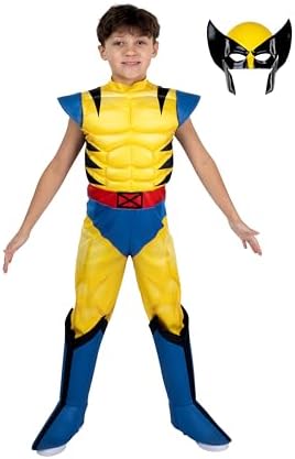 MARVEL Wolverine Official Youth Halloween Costume - Premium Quality Padded Jumpsuit with Plastic Mask