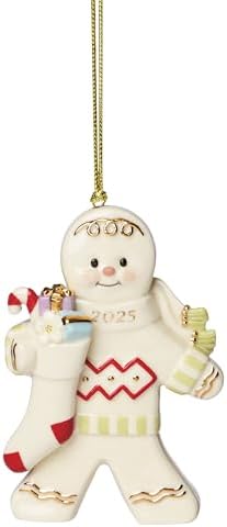 Lenox Ornament, 2025 Gingerbread with Stocking Ornament, Made from Porcelain, Christmas Tree Decorations, Gold Accents and Hanging Cord, Christmas Decoration, Winter Decor, Tree Decor (1 Piece)
