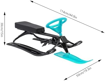 Snow Sled, Modern Metal Snow Racer Sled with Steering Wheel and 18" Length Seat, Free Standing Ski Sled Slider Board Heavy Duty Sled for Skiing, Ice Sand Skating Load 220.5lb
