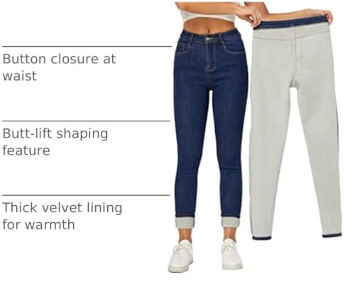 Yehopere Women's Winter Fleece Lined Jeans Slim Fit Warm Skinny High Waist Denim Jean