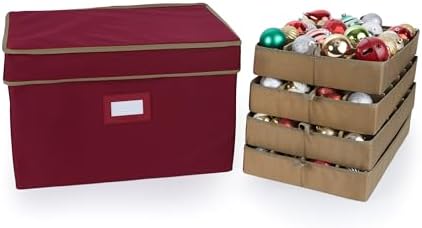 Covermates Adjustable Ornament Storage Box, 19.25" W x 13" D x 12.5" H, Red