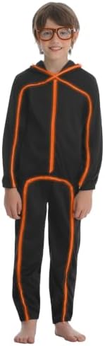 Vanderdyken Stick Figure Costume Kids Light up Stickman Costume Glow in the Dark Halloween Outfit for Boys and Girls