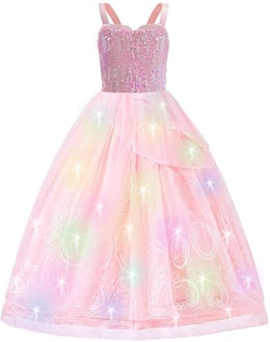 SZ-TONDA Girls Light Up Pink Witch Costume Dress - Kids Halloween Party Cosplay Outfit Clothes Apparels