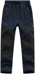 Kids Winter Pants Fleece Lined Waterproof Boys Ski Pants Thermal Outdoor Softshell with Zipper Pockets