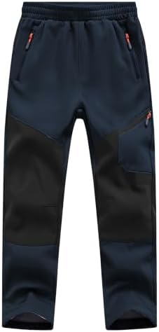 Kids Winter Pants Fleece Lined Waterproof Boys Ski Pants Thermal Outdoor Softshell with Zipper Pockets