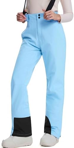 Women's Snow Ski Pants Insulated Winter Warm Outdoor Waterproof Snowboard Pants Bibs Detachable Suspender