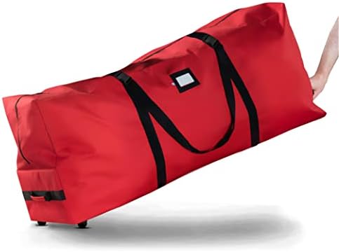 ZOBER 600D Oxford Fabric Rolling Christmas Tree Storage Bag - Fits 7.5 Ft Artificial Trees - Waterproof Christmas Tree Bag For Storage Box For Xmas, Durable Handles and Wheels - Card Slot - Red