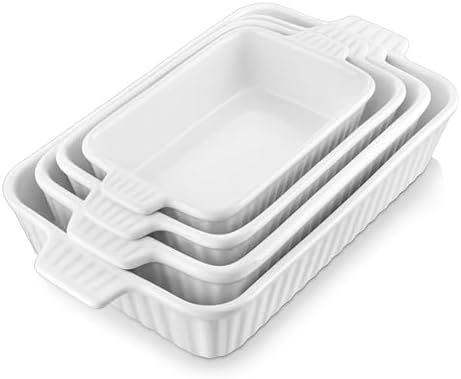 MALACASA Casserole Dishes for Oven, Ceramic Baking Dishes Set of 4, White