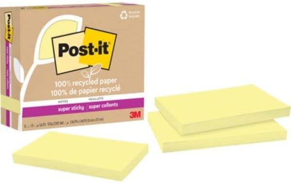 3M MMM655R12SSCY 3 x 5 in. Post-it Recycled Super Sticky Notes, Pack of 12